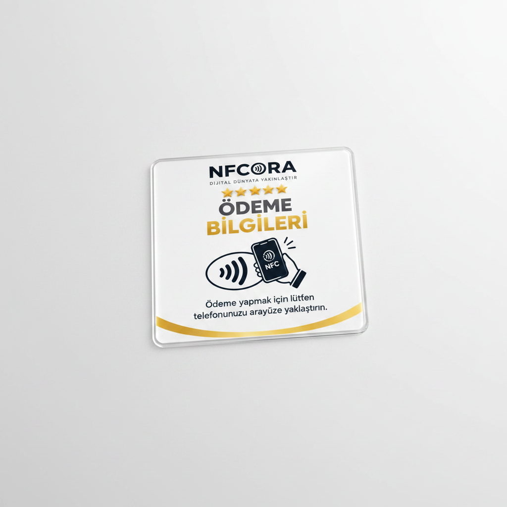 NFCORA NFC Ödeme Bilgileri Kartı – Pleksi 10x10 cm