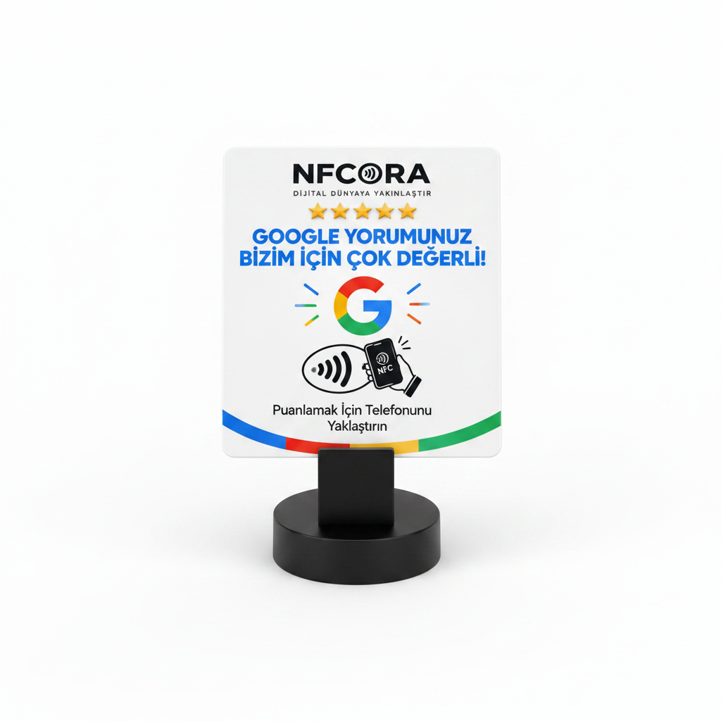 NFCORA NFC Google Yorum Kartı – Standlı 10x10 cm