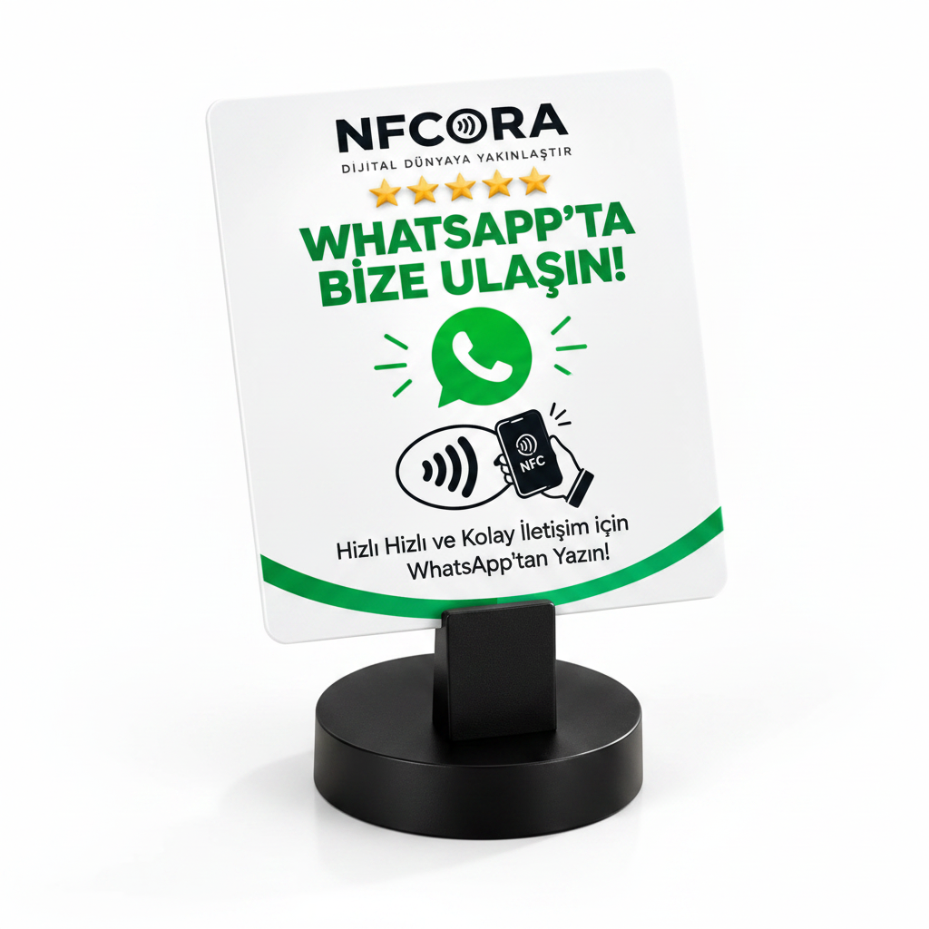 NFCORA NFC WhatsApp Kartı – Standlı 10x10 cm